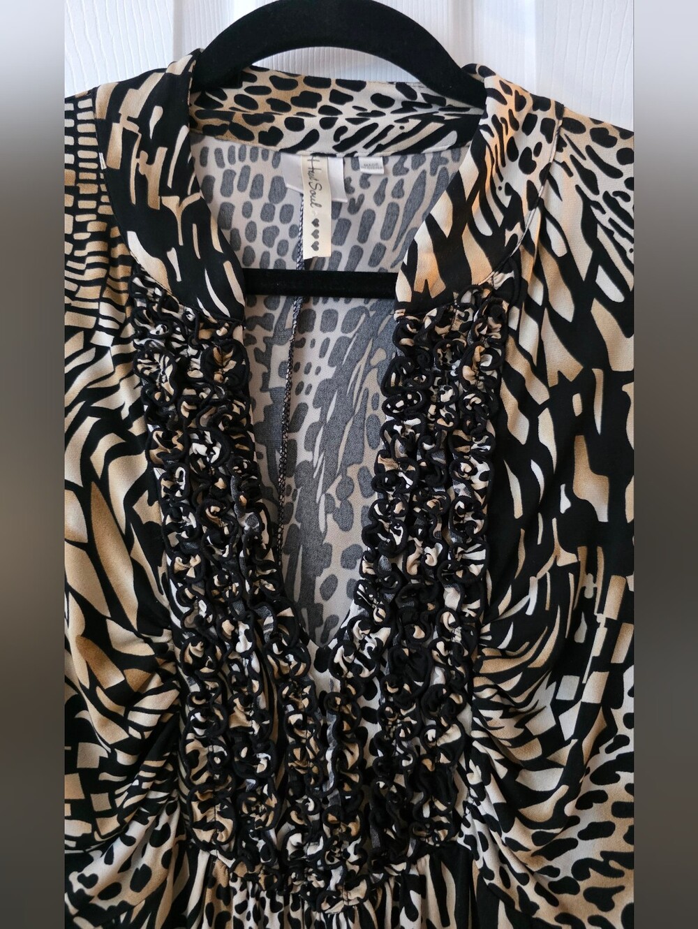 Neutral Animal Print Ruffle-Trim Dress - Picture 2 of 6